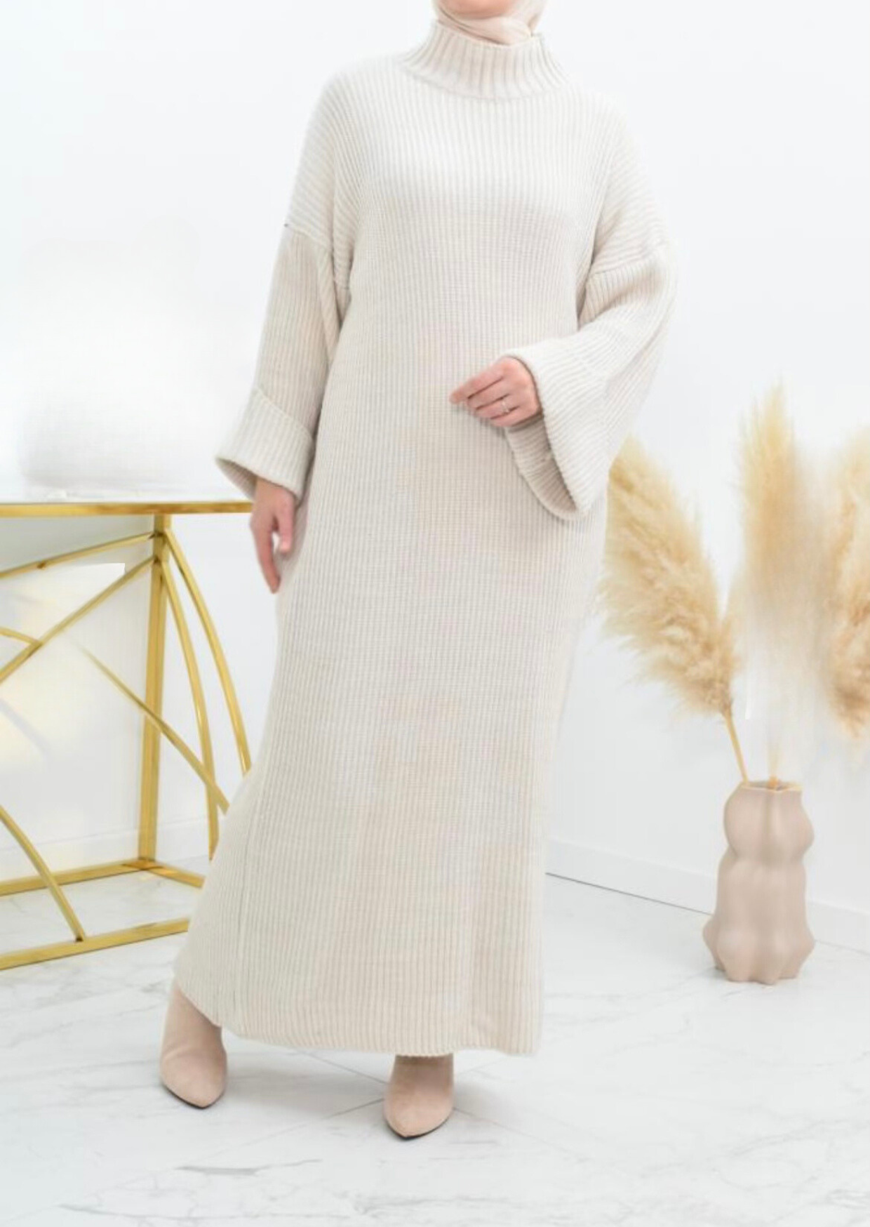 Long Knit Dress Beige