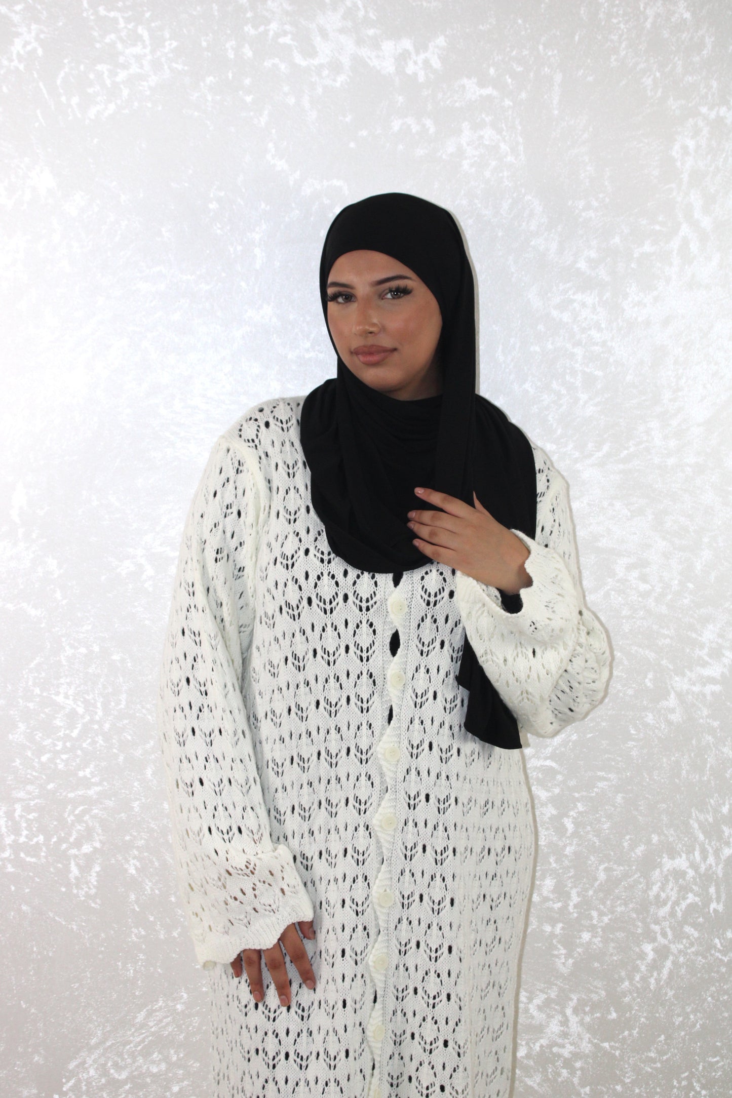 Midi Pattern Cardigan White
